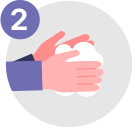 Frotate las manos con el jabón hasta que haga espuma, distribuila por el dorso de las manos, entre los dedos y debajo de las uñas. Hacelo durante durante al menos 20 segundos.  